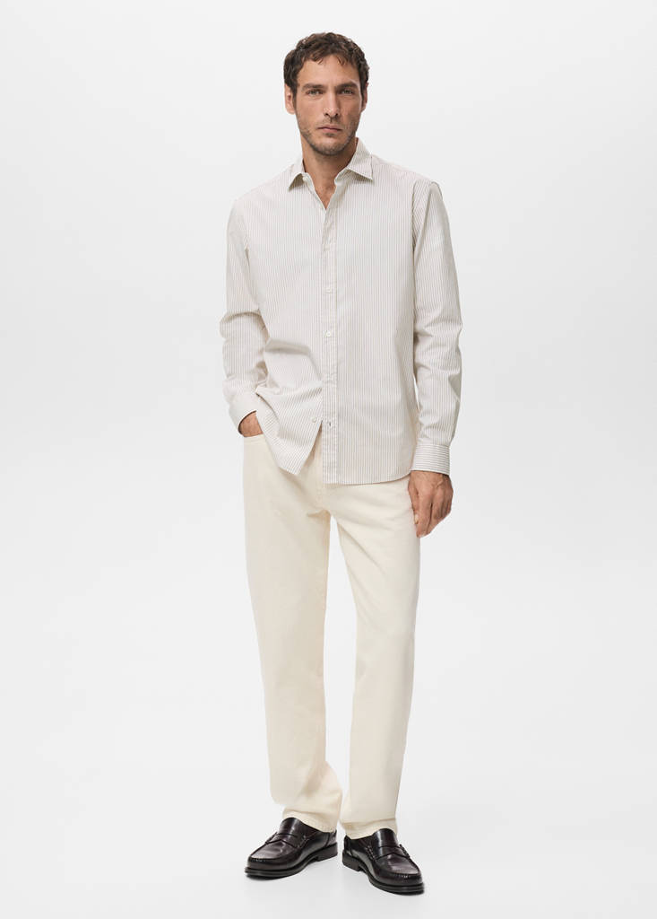 Regular fit striped cotton shirt — Medium Brown