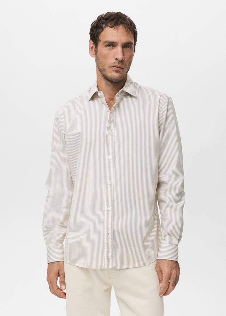 Regular fit striped cotton shirt — Medium Brown