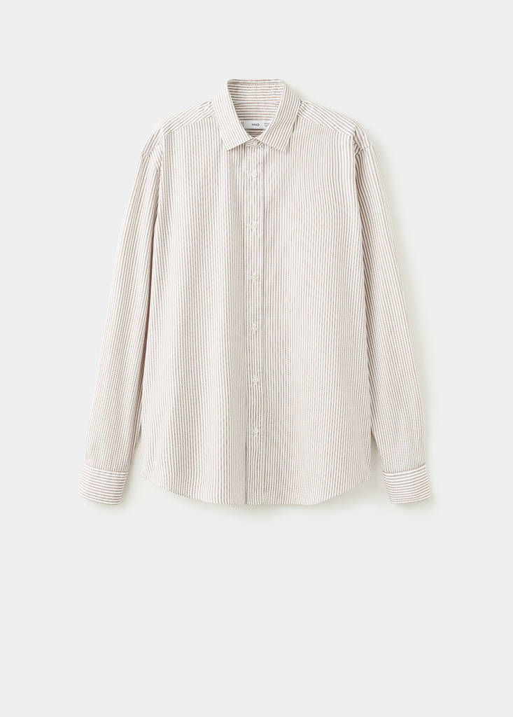 Regular fit striped cotton shirt — Medium Brown