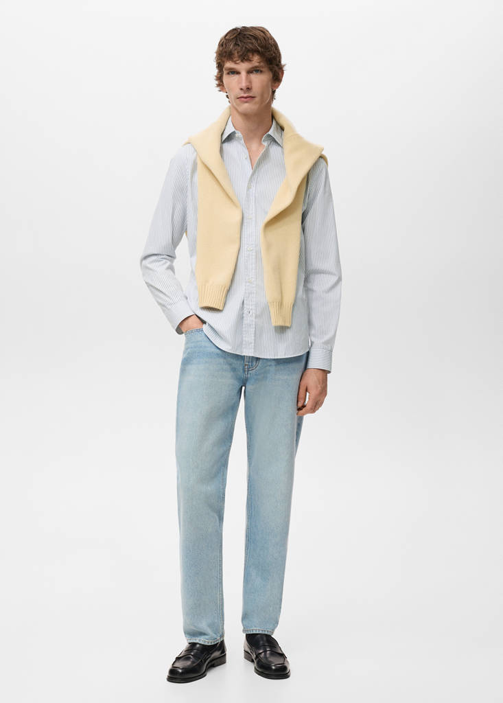 Regular fit striped cotton shirt — Sky Blue