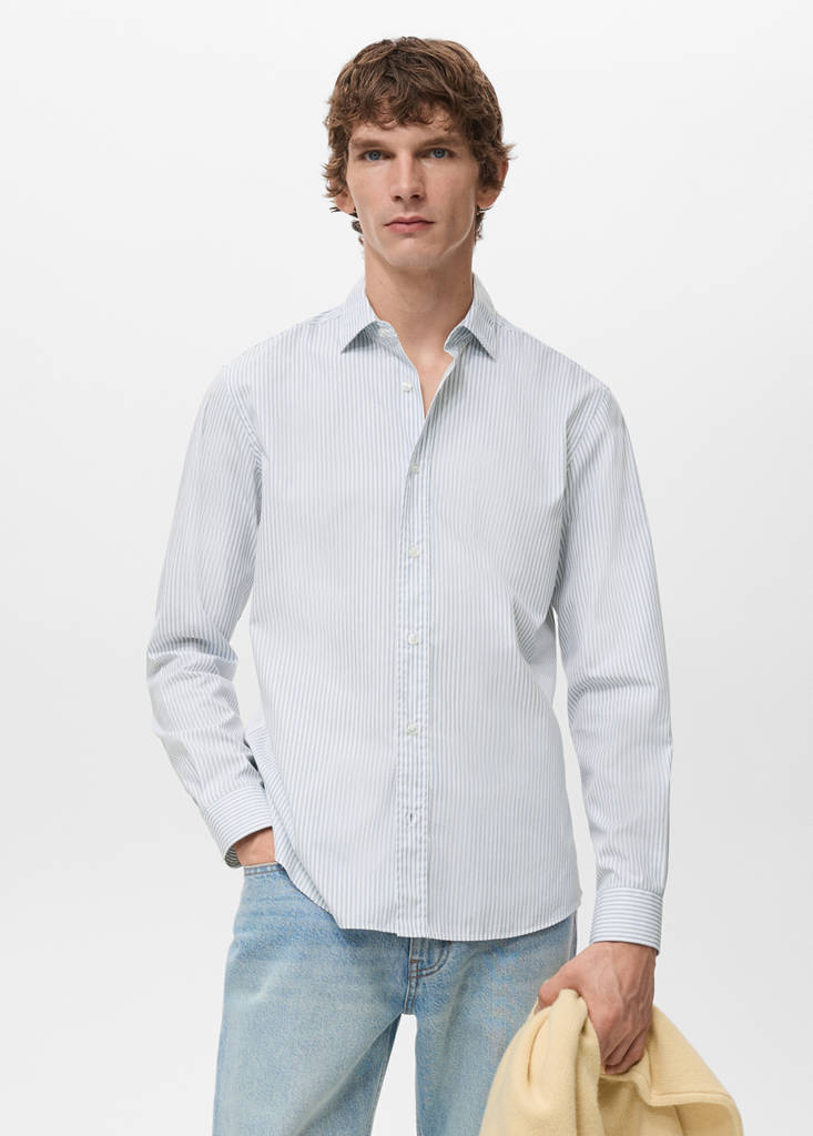 Regular fit striped cotton shirt — Sky Blue