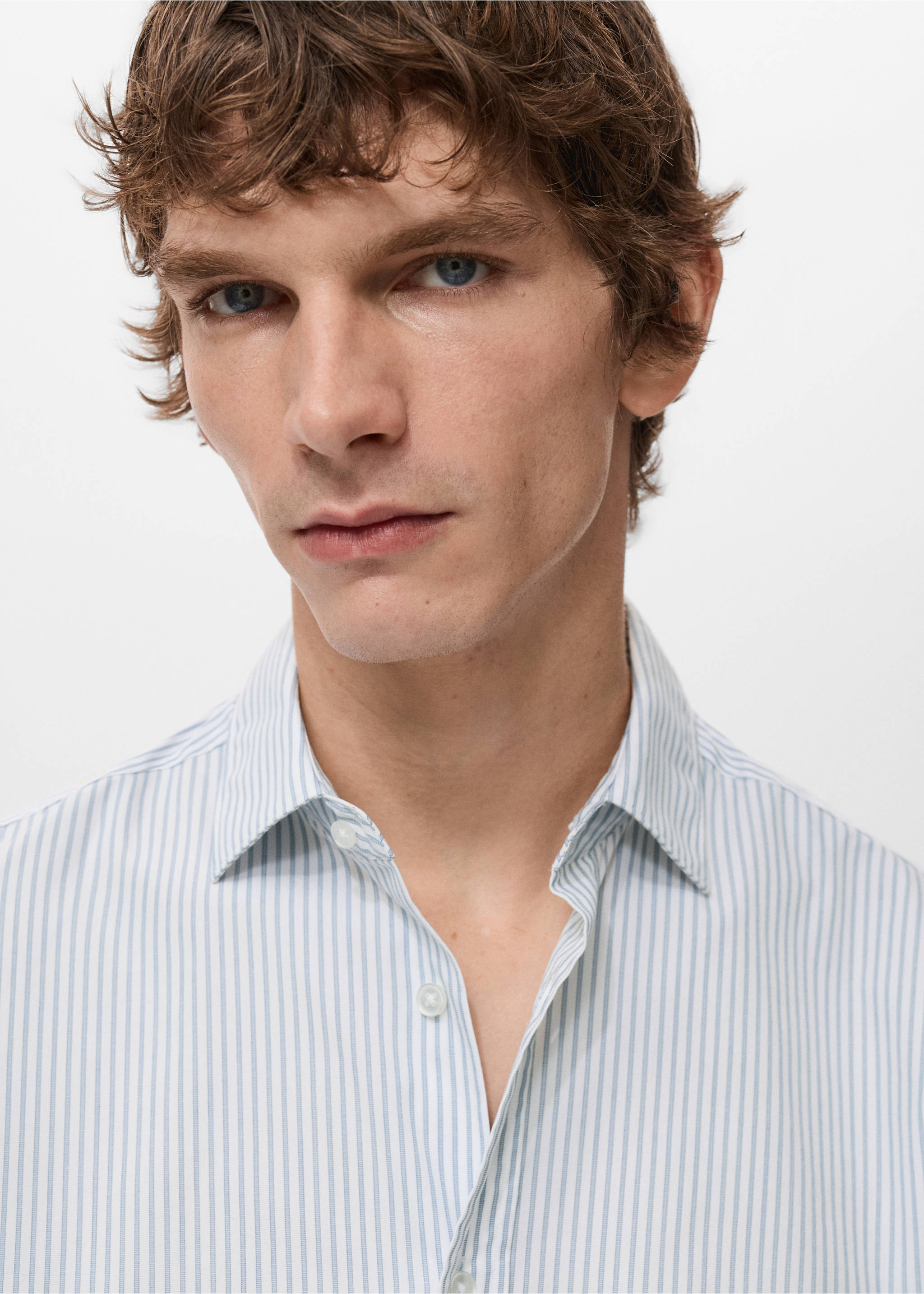 常规版型条纹棉质衬衫 - null, 天蓝. Ref: 27061231-00.