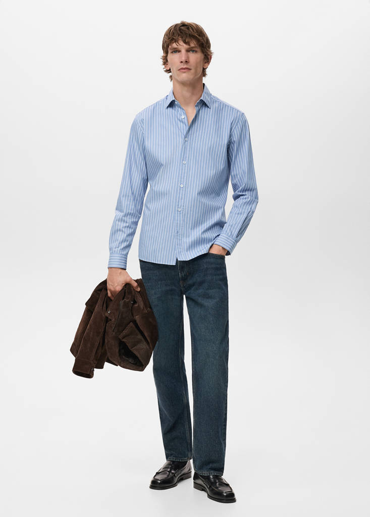 Regular fit striped cotton shirt — Blue