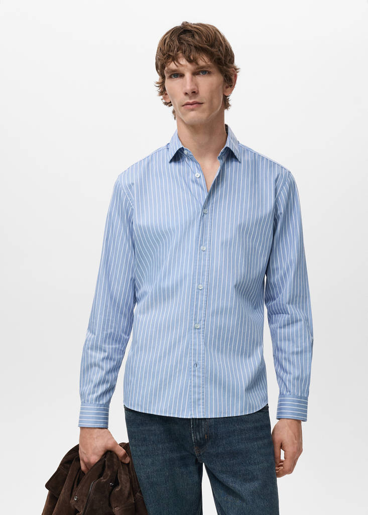 Regular fit striped cotton shirt — Blue