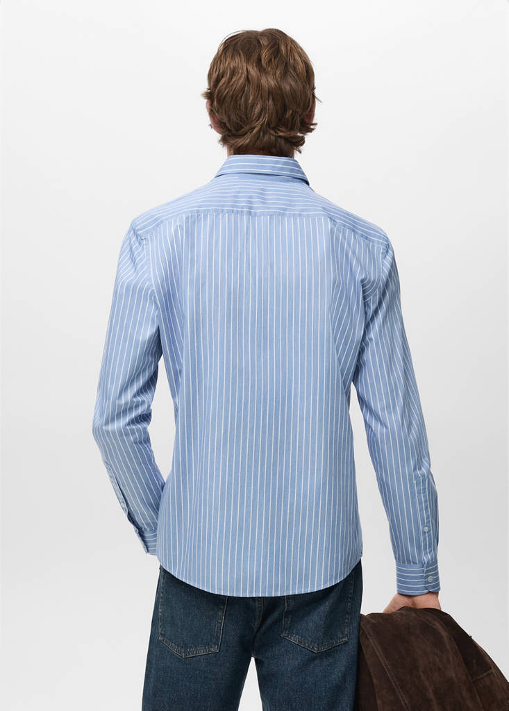 Regular fit striped cotton shirt — Blue
