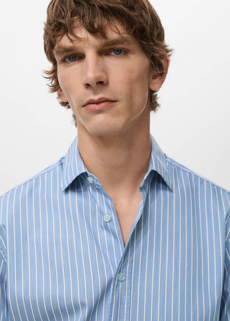 Regular fit striped cotton shirt — Blue