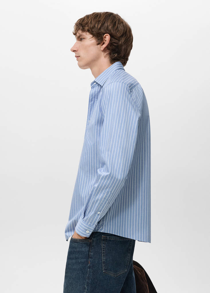 Regular fit striped cotton shirt — Blue