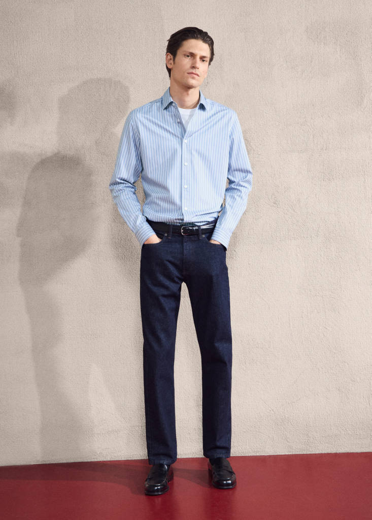 Regular fit striped cotton shirt — Blue
