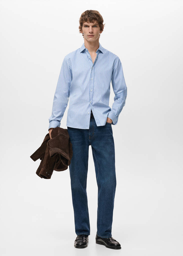 Regular fit striped cotton shirt — Ink Blue