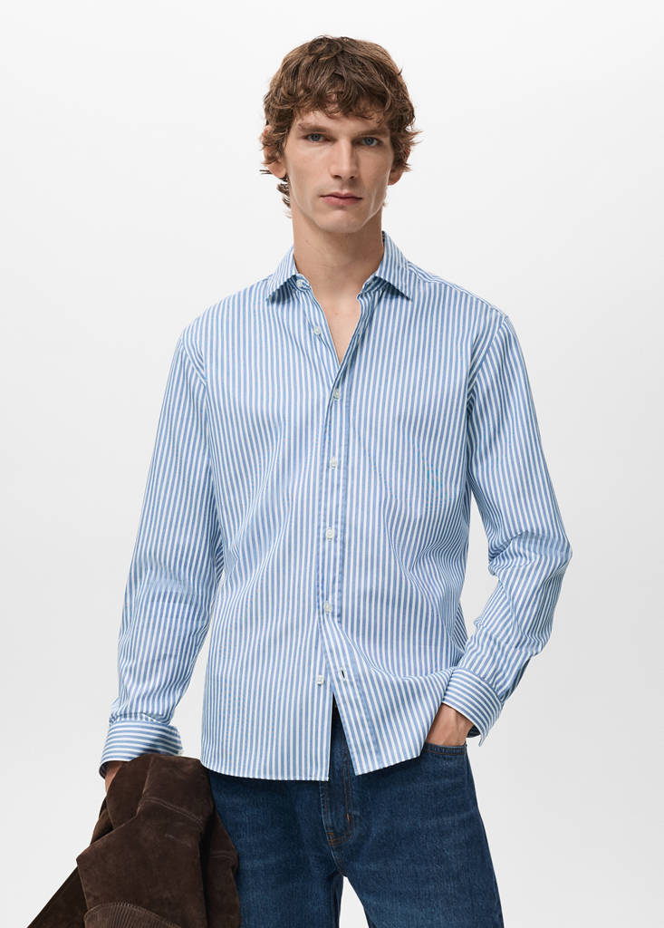 Regular fit striped cotton shirt — Ink Blue