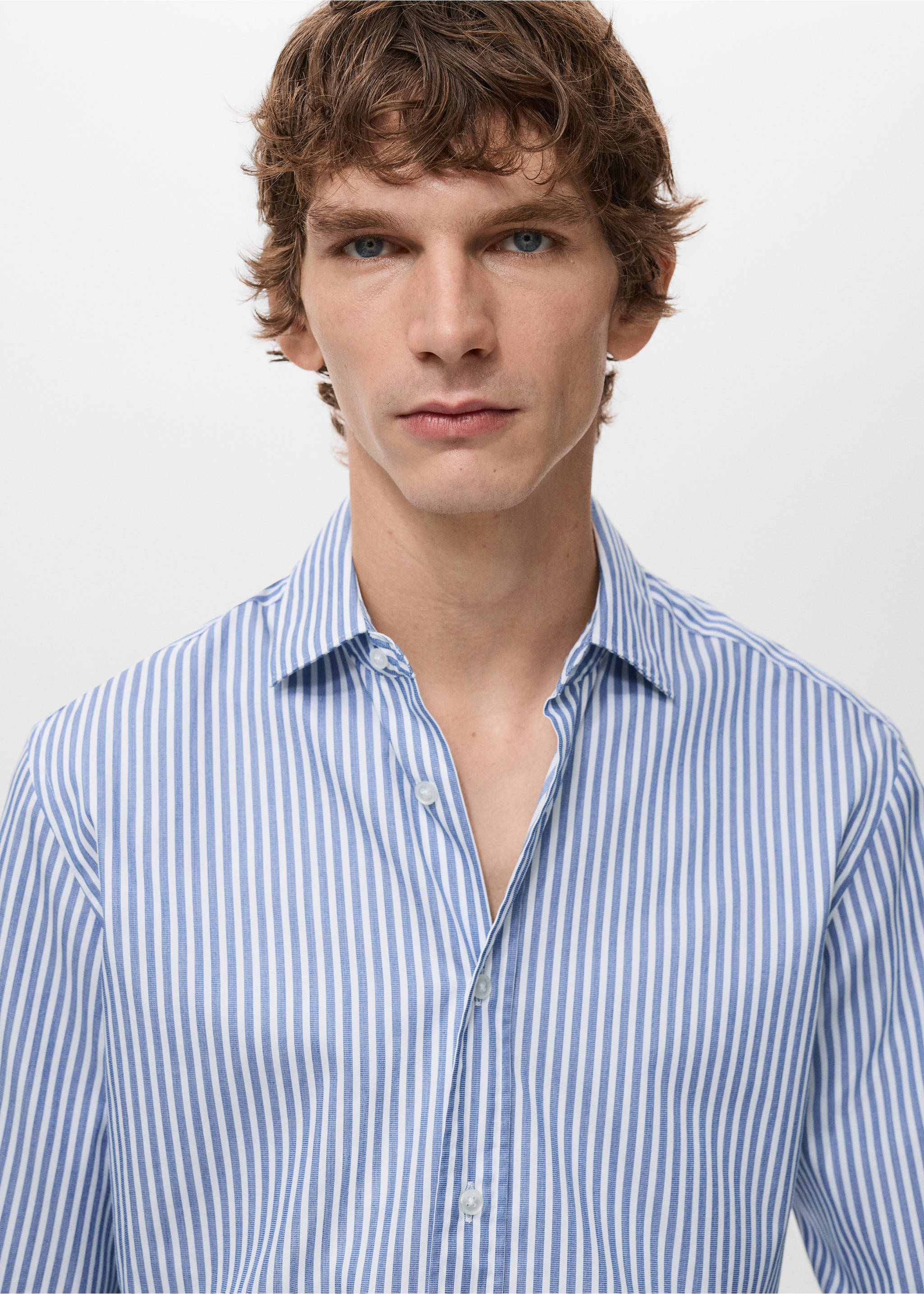 常规版型条纹棉质衬衫 - null, 墨蓝. Ref: 27061231-00.
