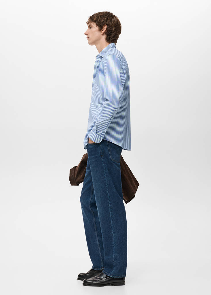 Regular fit striped cotton shirt — Ink Blue