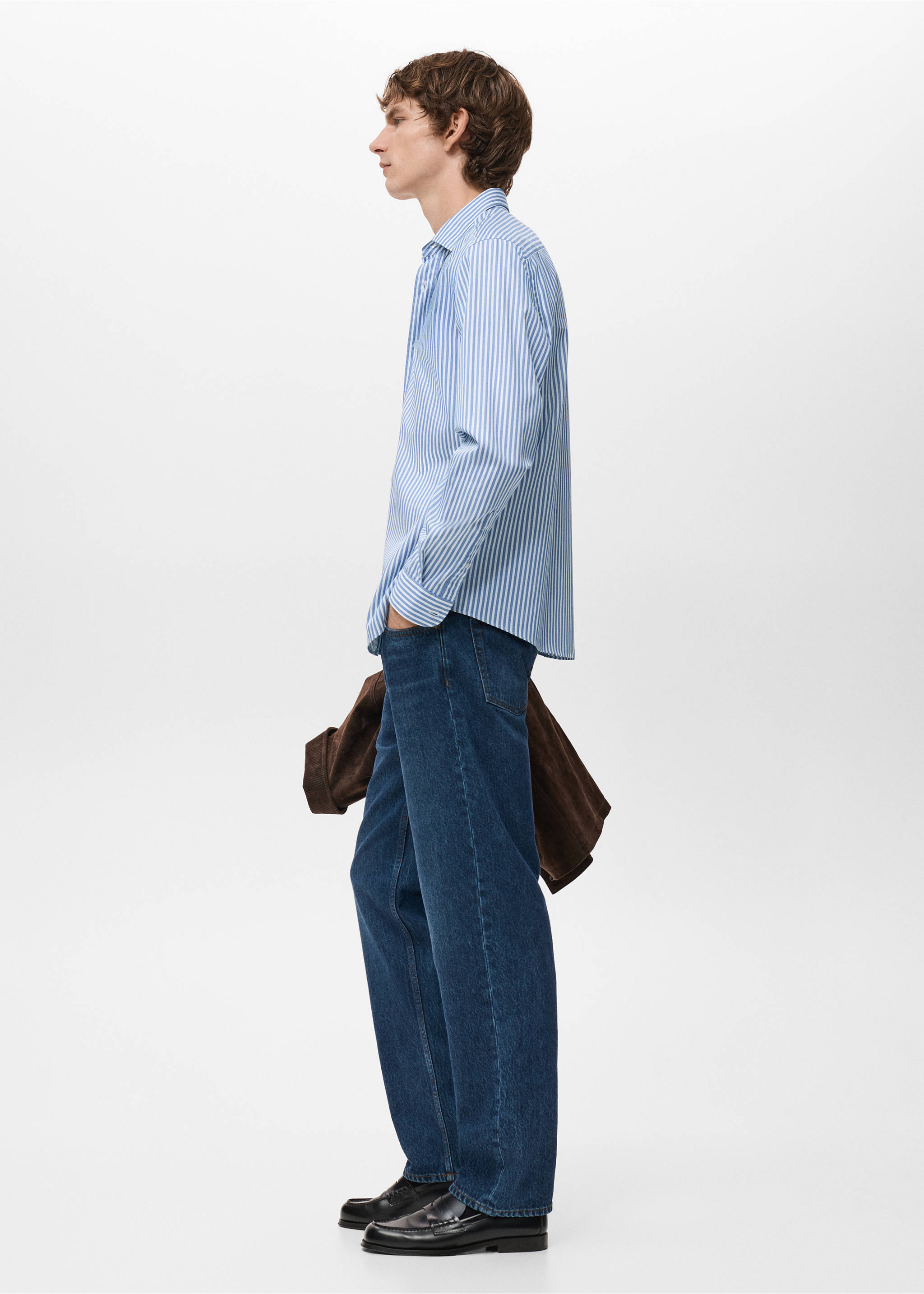 常规版型条纹棉质衬衫 - null, 墨蓝. Ref: 27061231-00.