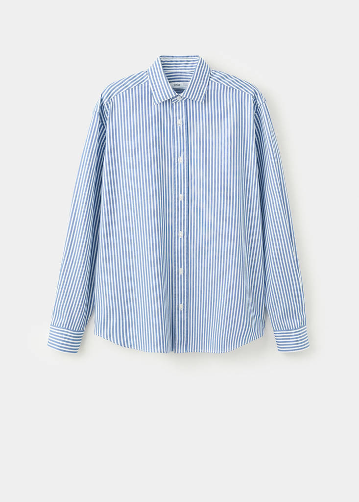 Regular fit striped cotton shirt — Ink Blue