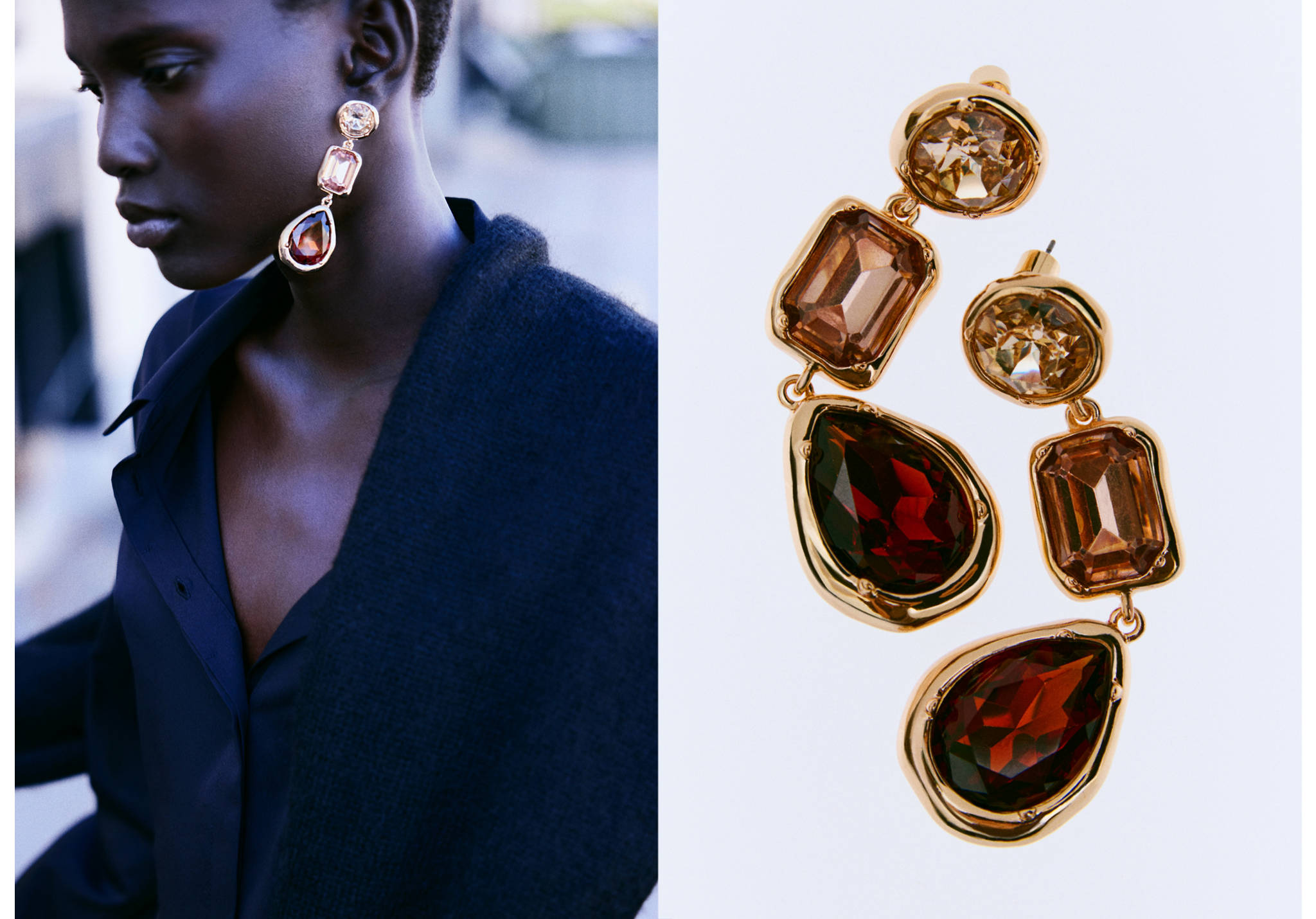 Lange gecombineerde oorbellen - Panoramische tekening