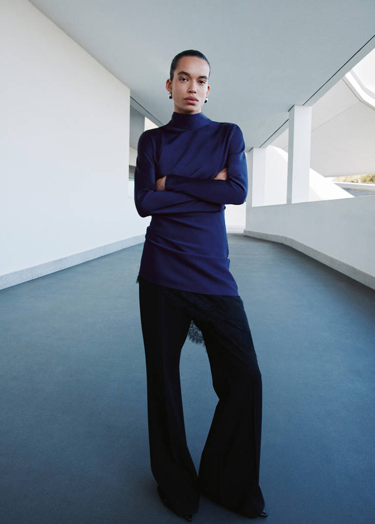 Satin dress with pleat detail — Indigo Blue