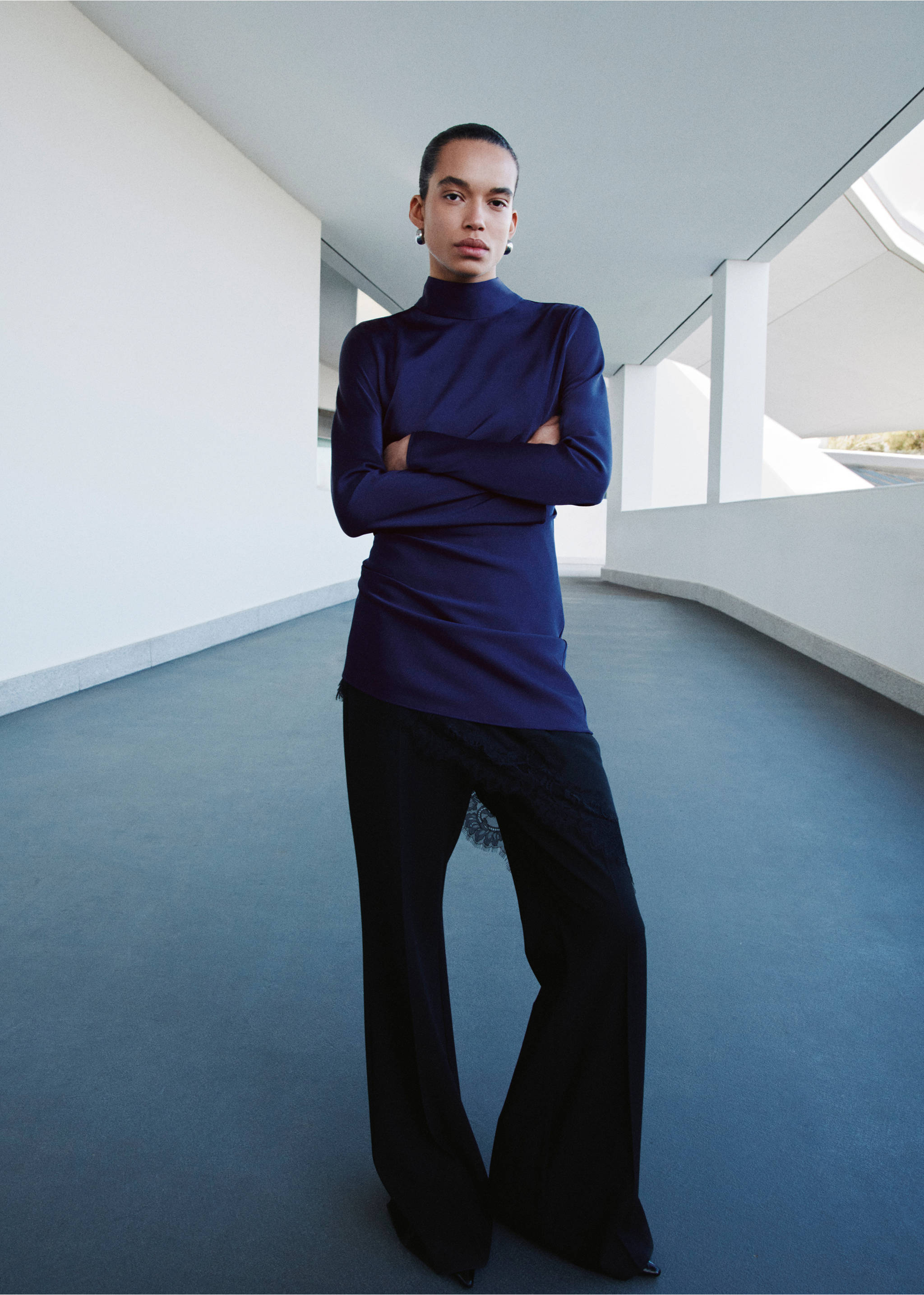 Satin dress with pleat detail - General plane, Indigo Blue. Ref: 27061238-00.