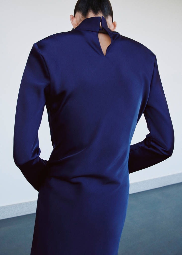 Satin dress with pleat detail — Indigo Blue