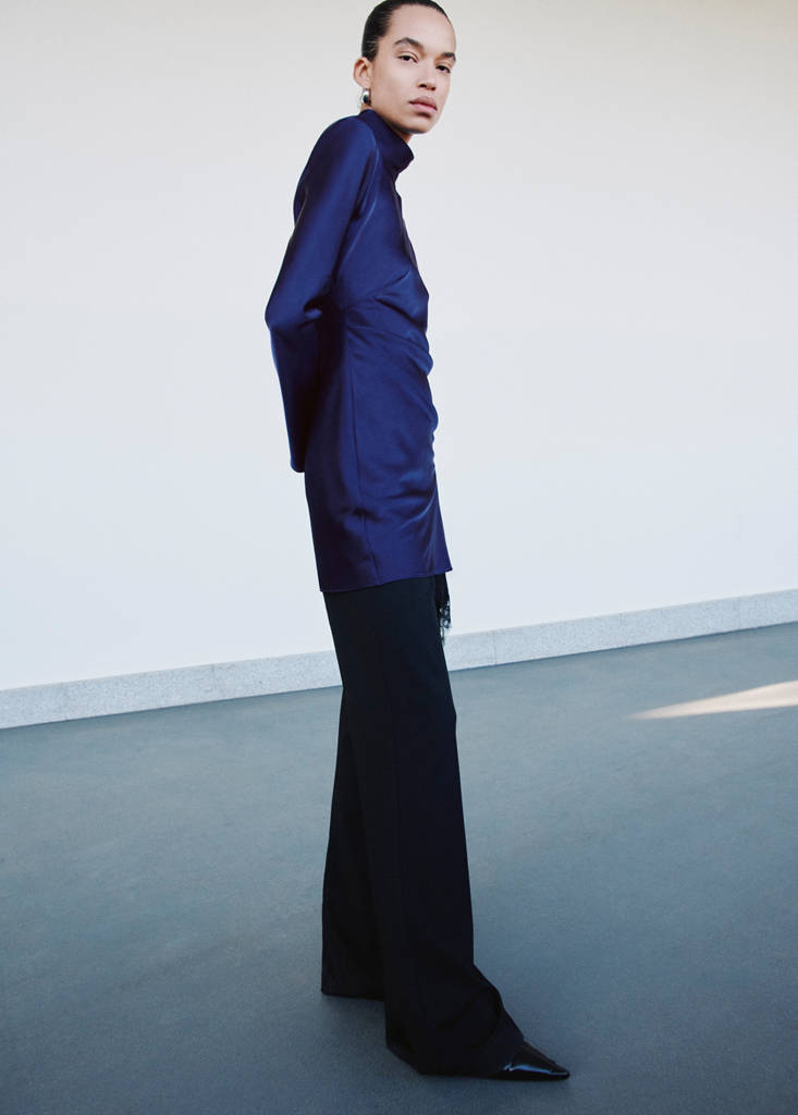 Satin dress with pleat detail — Indigo Blue