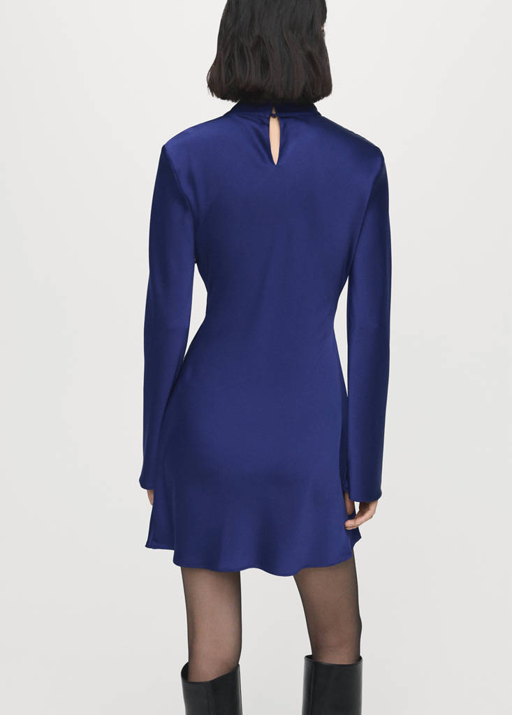 Satin dress with pleat detail — Indigo Blue