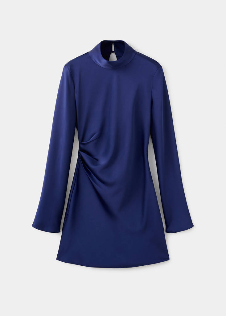 Satin dress with pleat detail — Indigo Blue