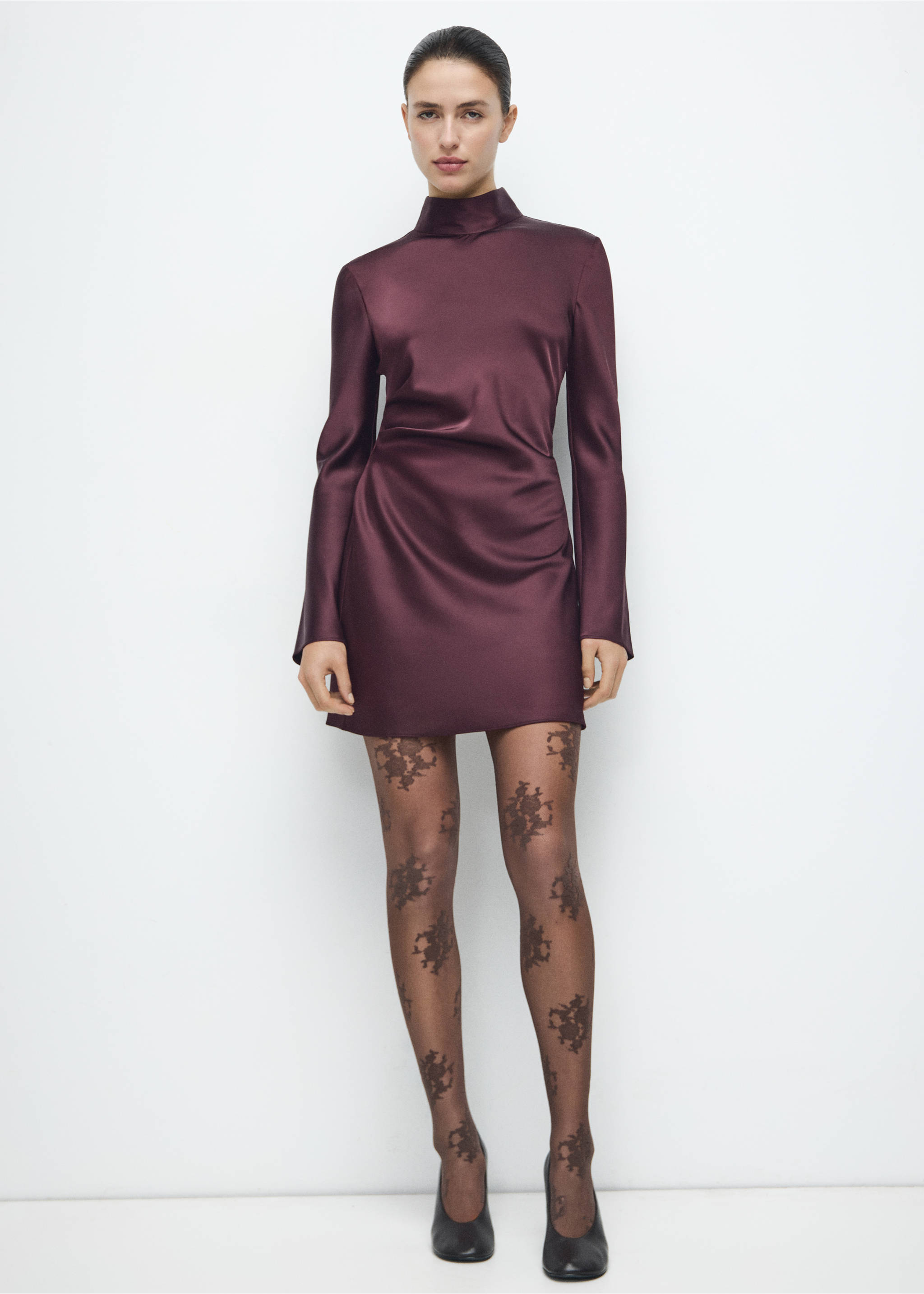 Robe en satin détail pinces - Plan général, Cerise. Ref: 27061238-00.