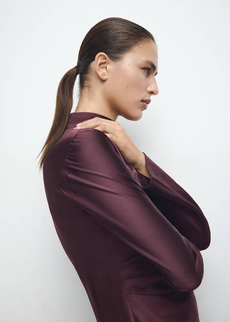 Satin dress with pleat detail — Cherry