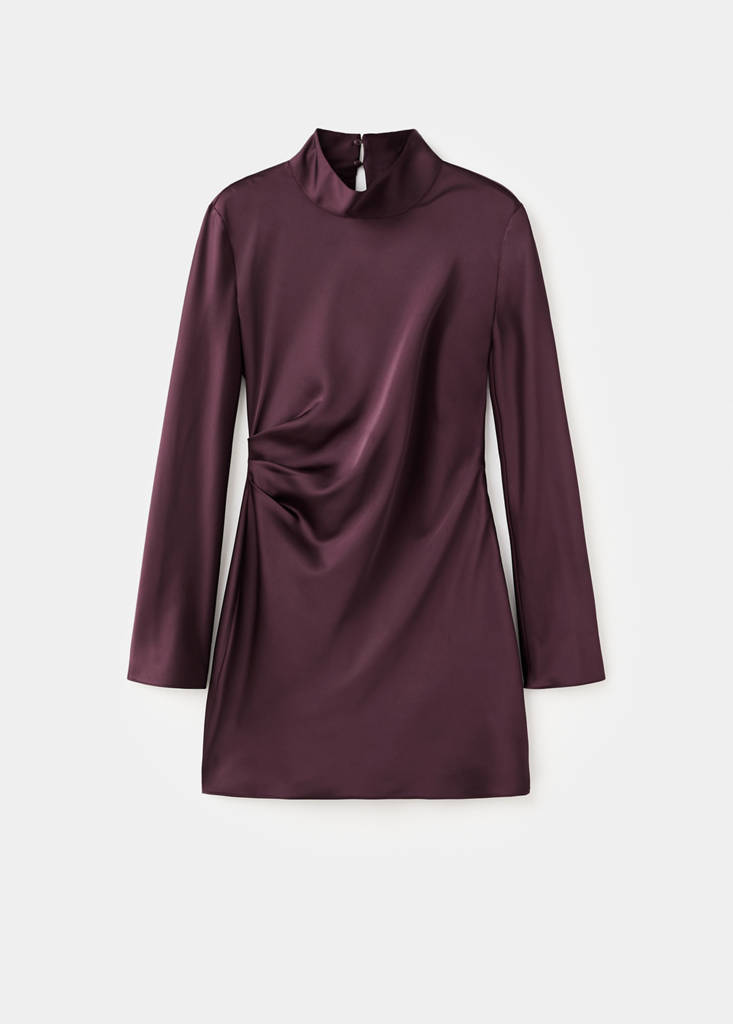 Satin dress with pleat detail — Cherry