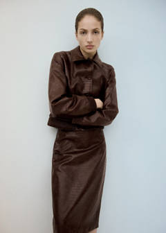 Croc-effect bomber jacket — Brown 4