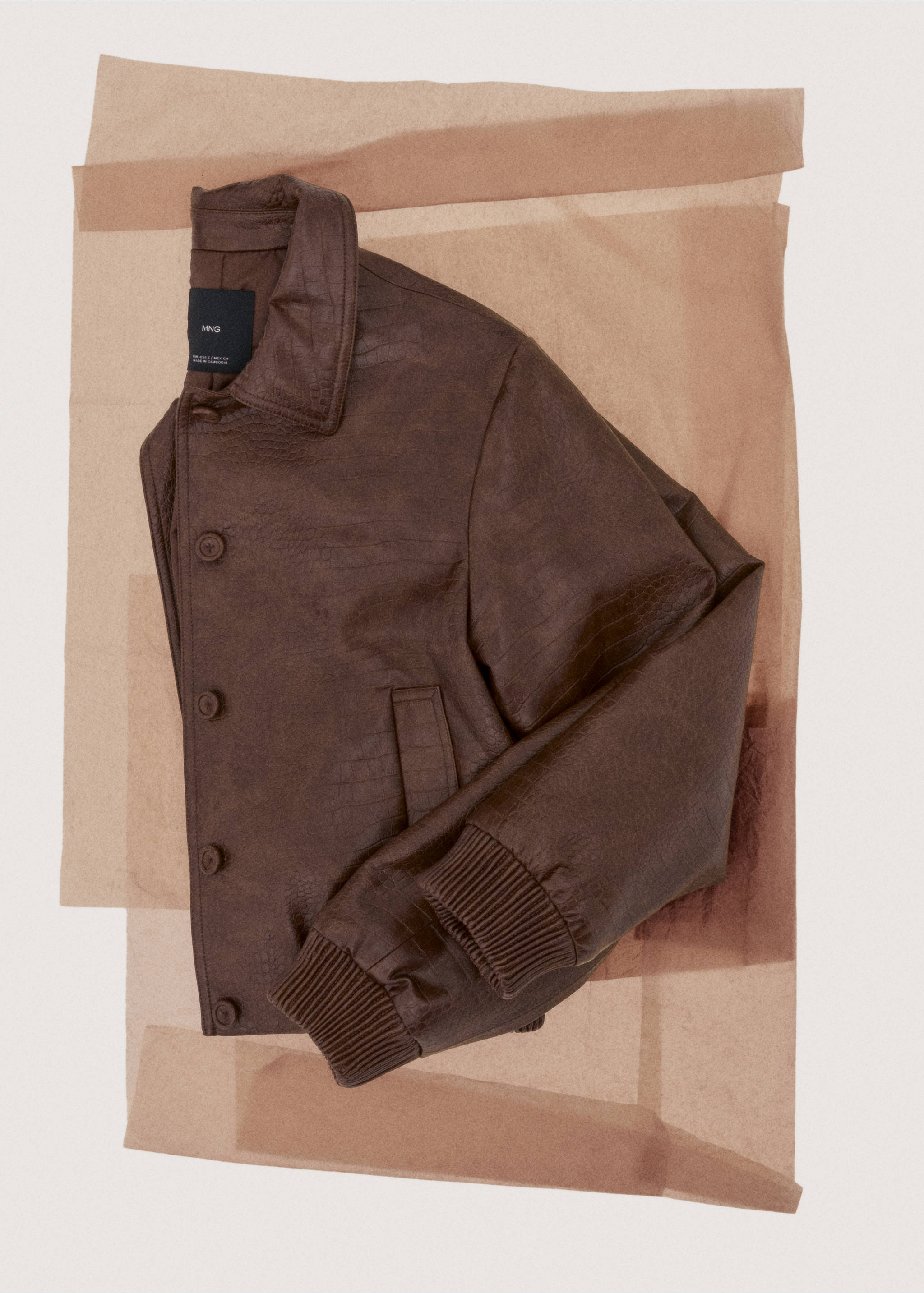 Veste bomber cuir synthétique croco - Détail de l'article 7, Marron. Ref: 27061239-00.