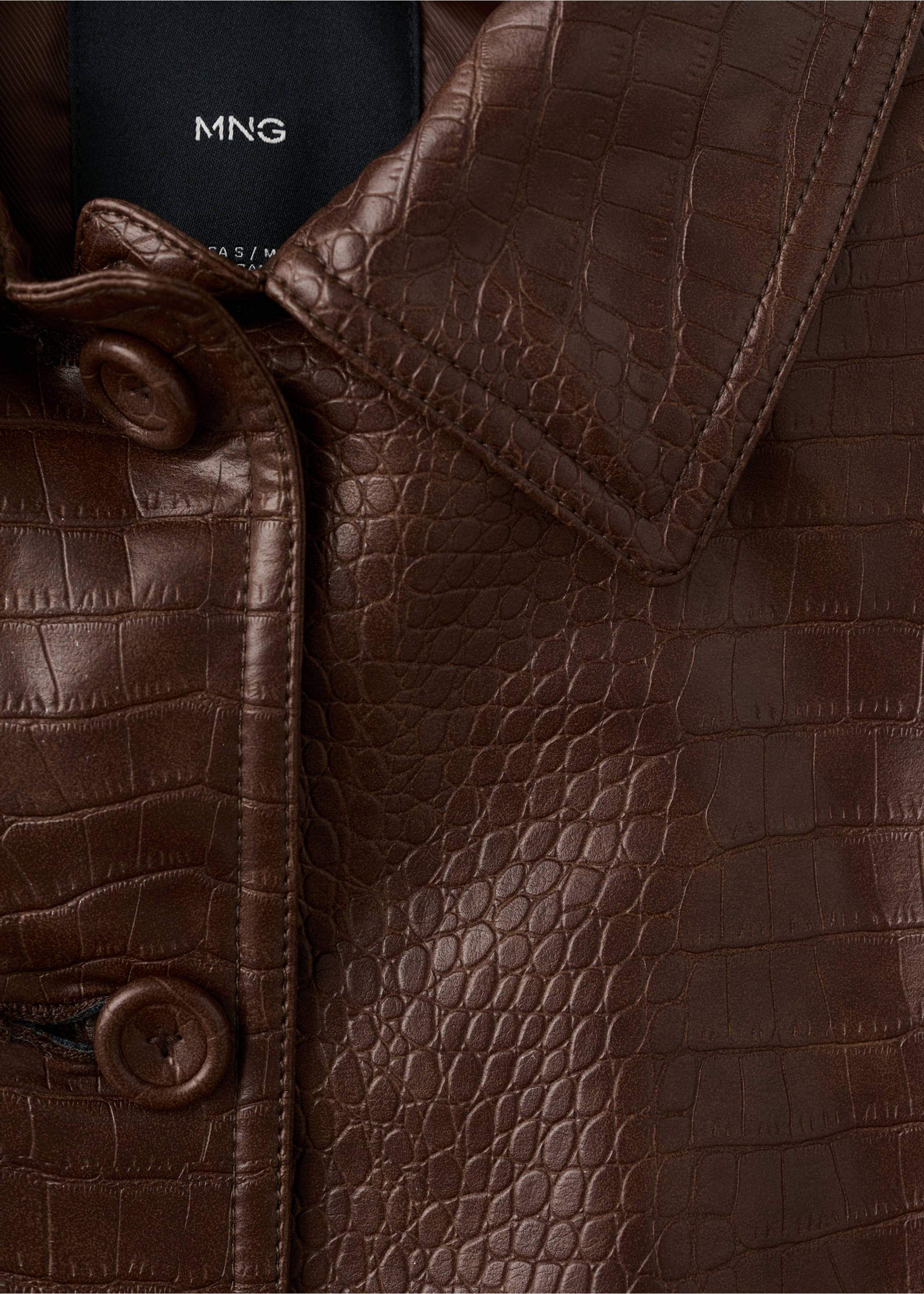 Veste bomber cuir synthétique croco - Détail de l'article 8, Marron. Ref: 27061239-00.