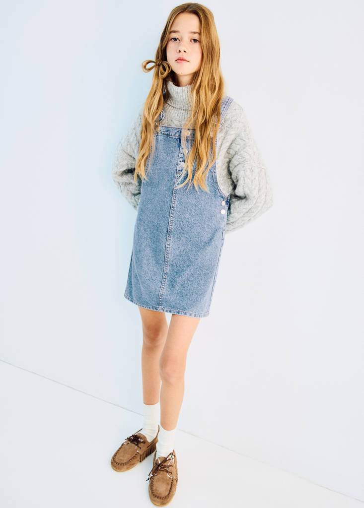 Short denim pinafore — Medium Blue