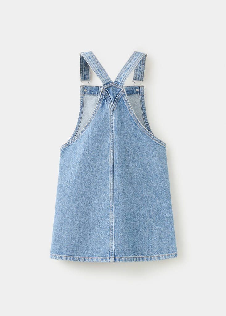 Short denim pinafore — Medium Blue