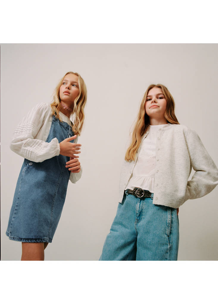 Short denim pinafore — Medium Blue