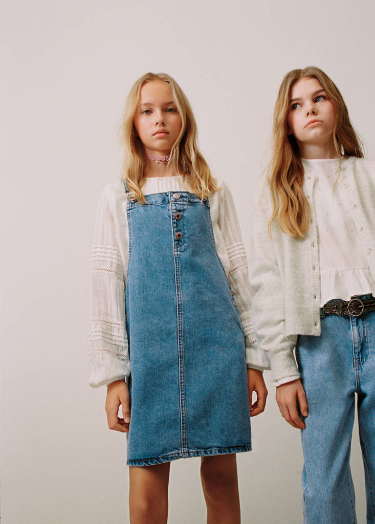 Short denim pinafore — Medium Blue