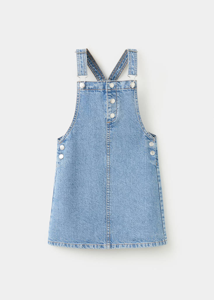 Short denim pinafore — Medium Blue