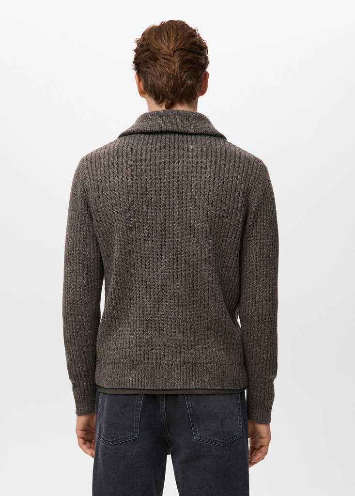 Ribbed-knit cardigan with zip — Chocolate