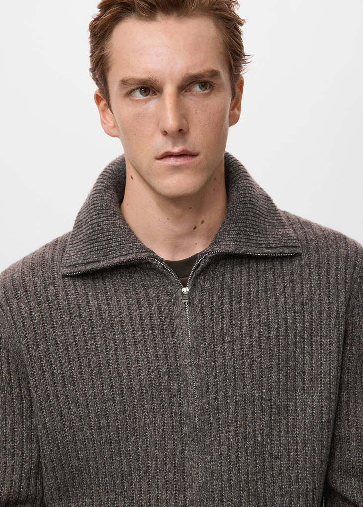 Ribbed-knit cardigan with zip — Chocolate