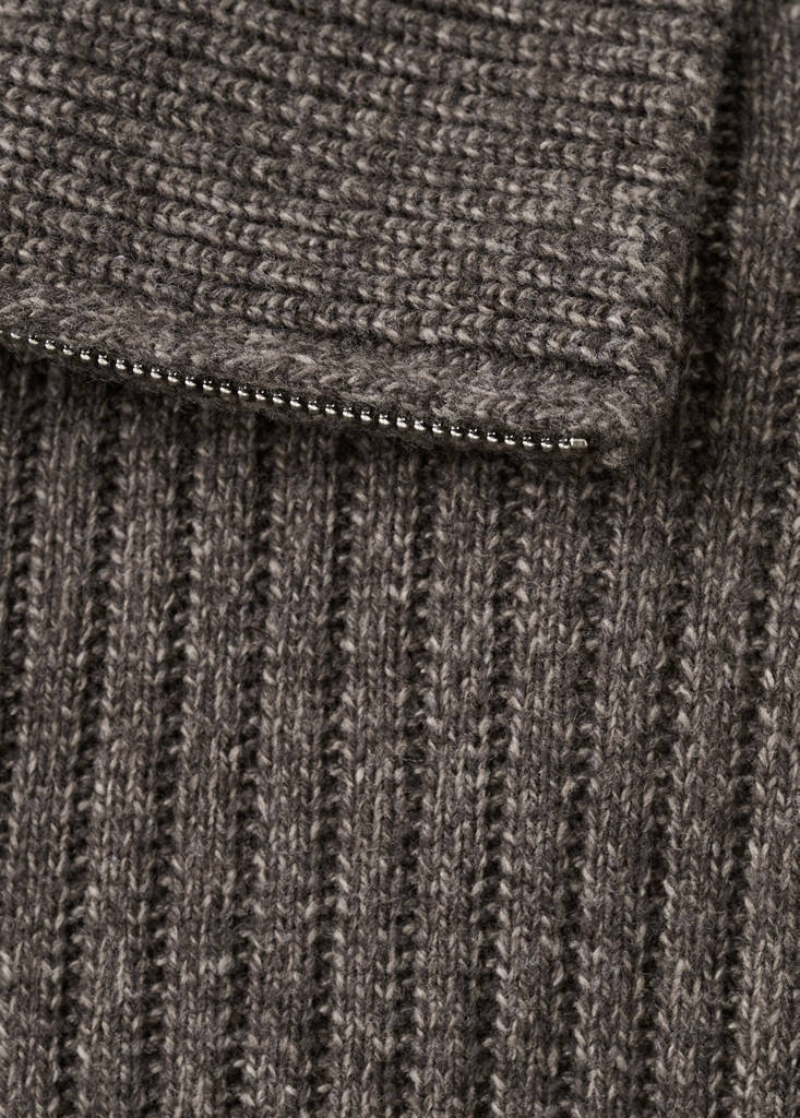 Ribbed-knit cardigan with zip — Chocolate