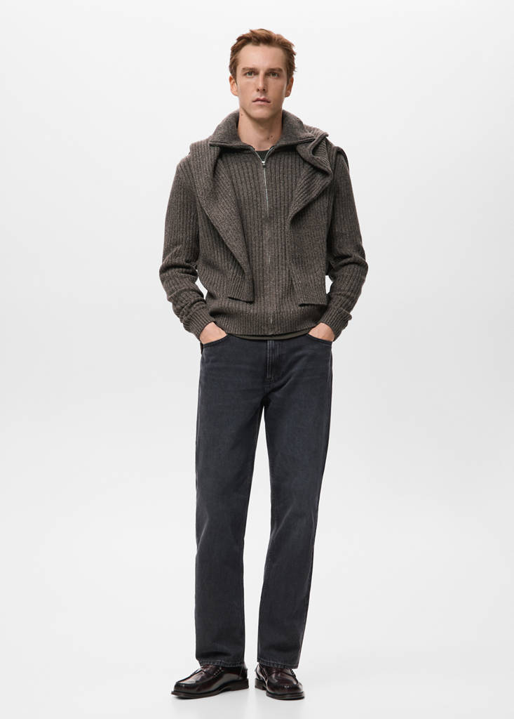 Ribbed-knit cardigan with zip — Chocolate