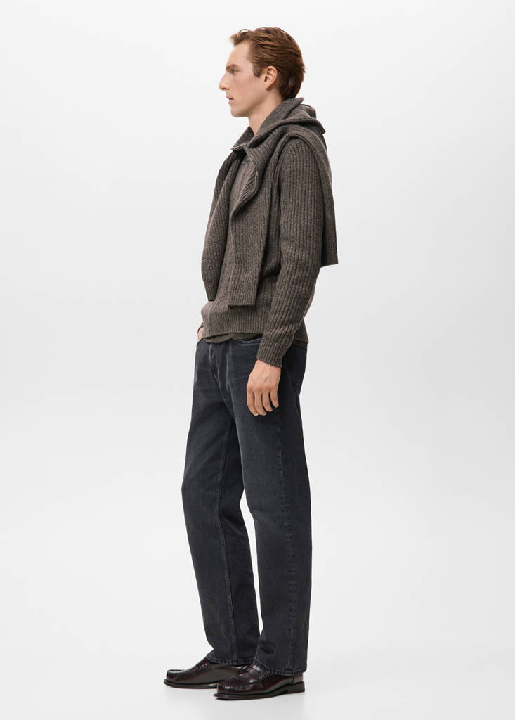 Ribbed-knit cardigan with zip — Chocolate