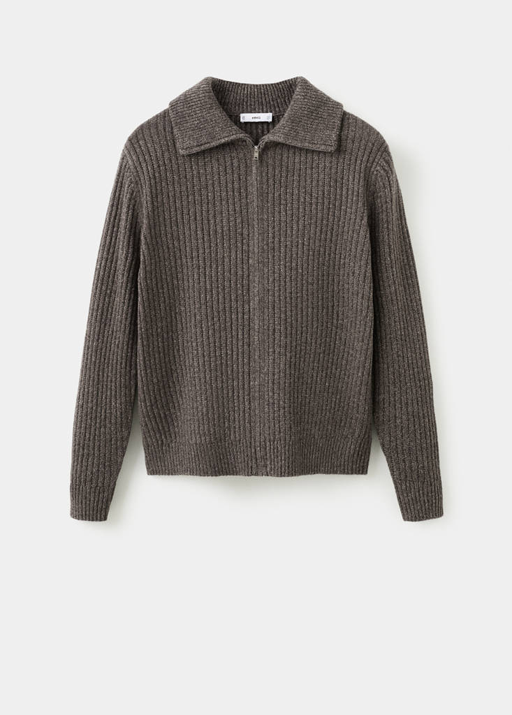 Ribbed-knit cardigan with zip — Chocolate
