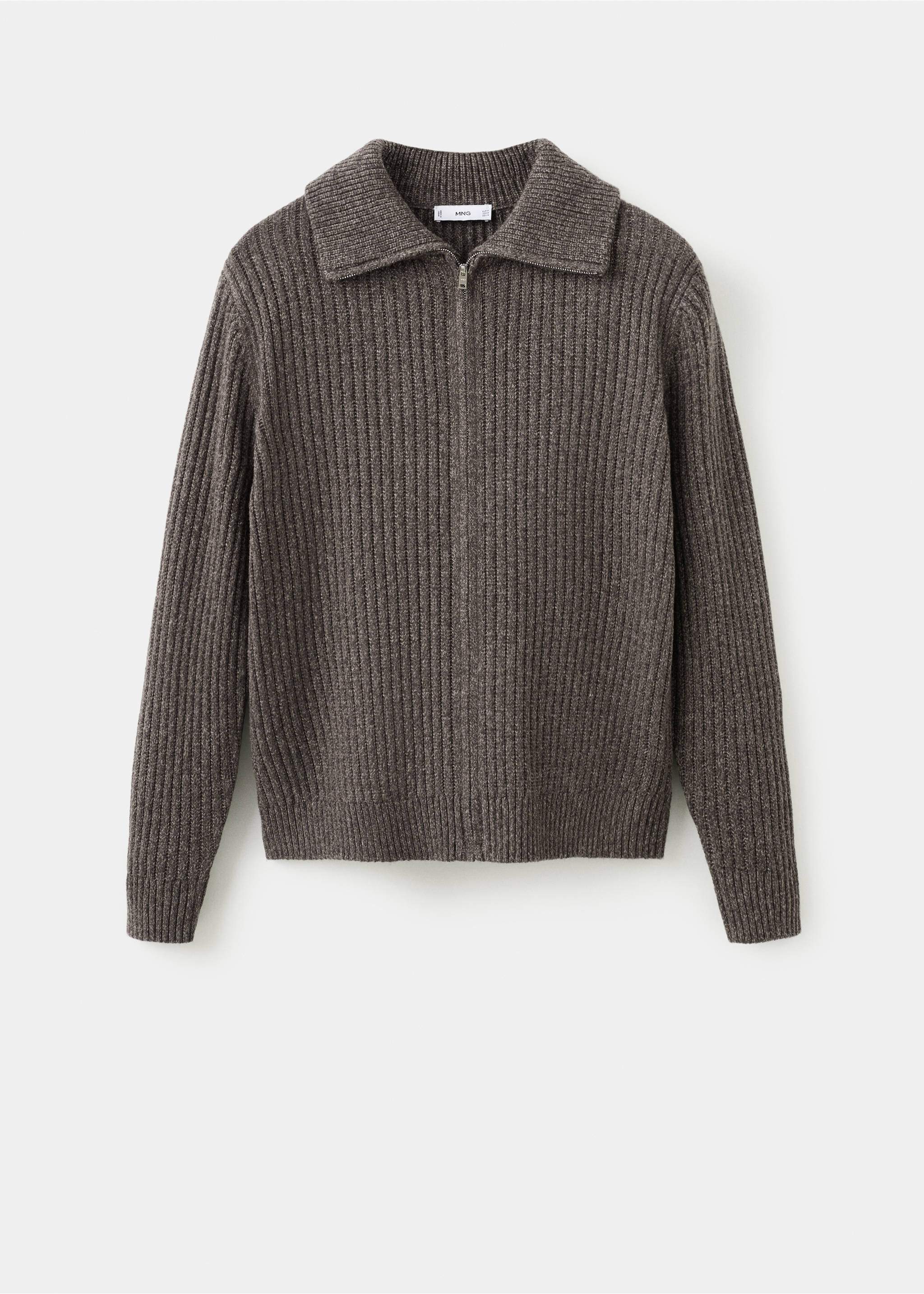 Ribbed-knit cardigan with zipper - Article without model, Chocolate. Ref: 27061250-00.