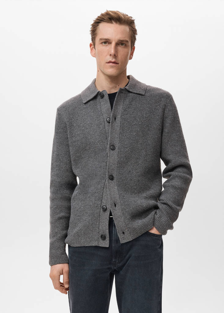 Ribbed knit cardigan — Medium Heather Grey
