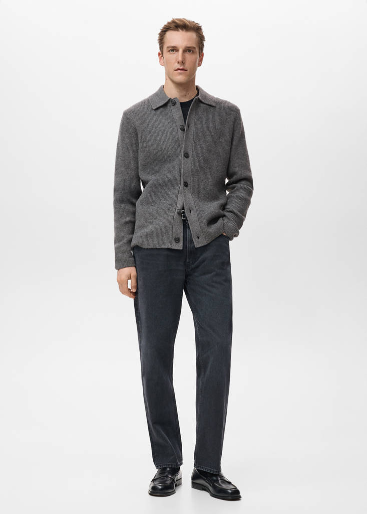 Ribbed knit cardigan — Medium Heather Grey