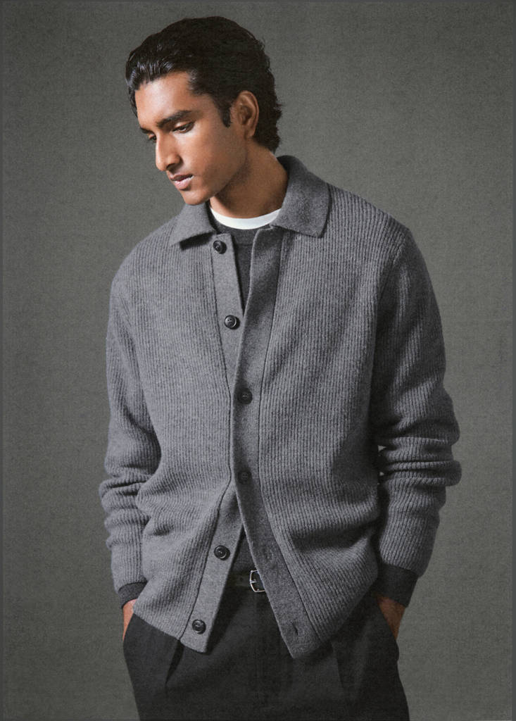 Ribbed knit cardigan — Medium Heather Grey