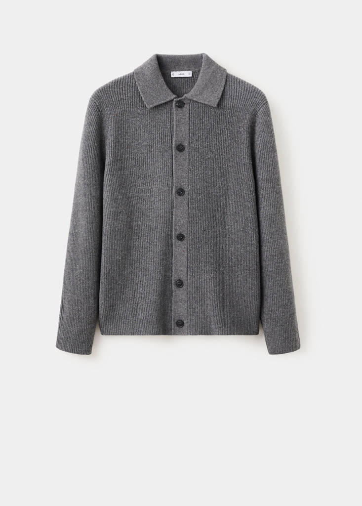 Ribbed knit cardigan — Medium Heather Grey