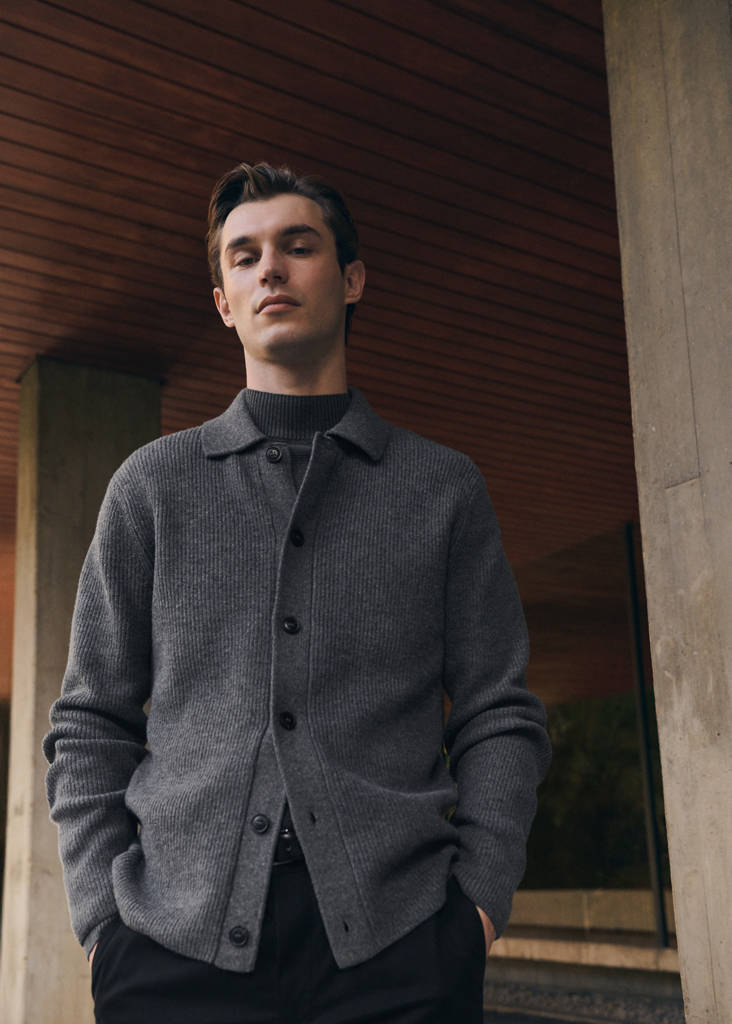 Ribbed knit cardigan — Medium Heather Grey