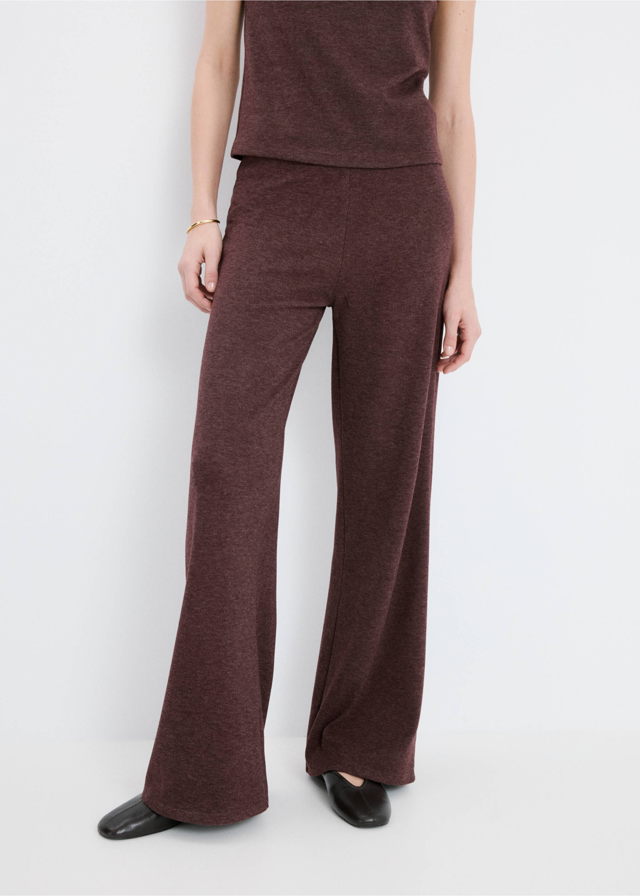 松紧腰带针织裤 - null, 深酒红. Ref: 27061252-00.