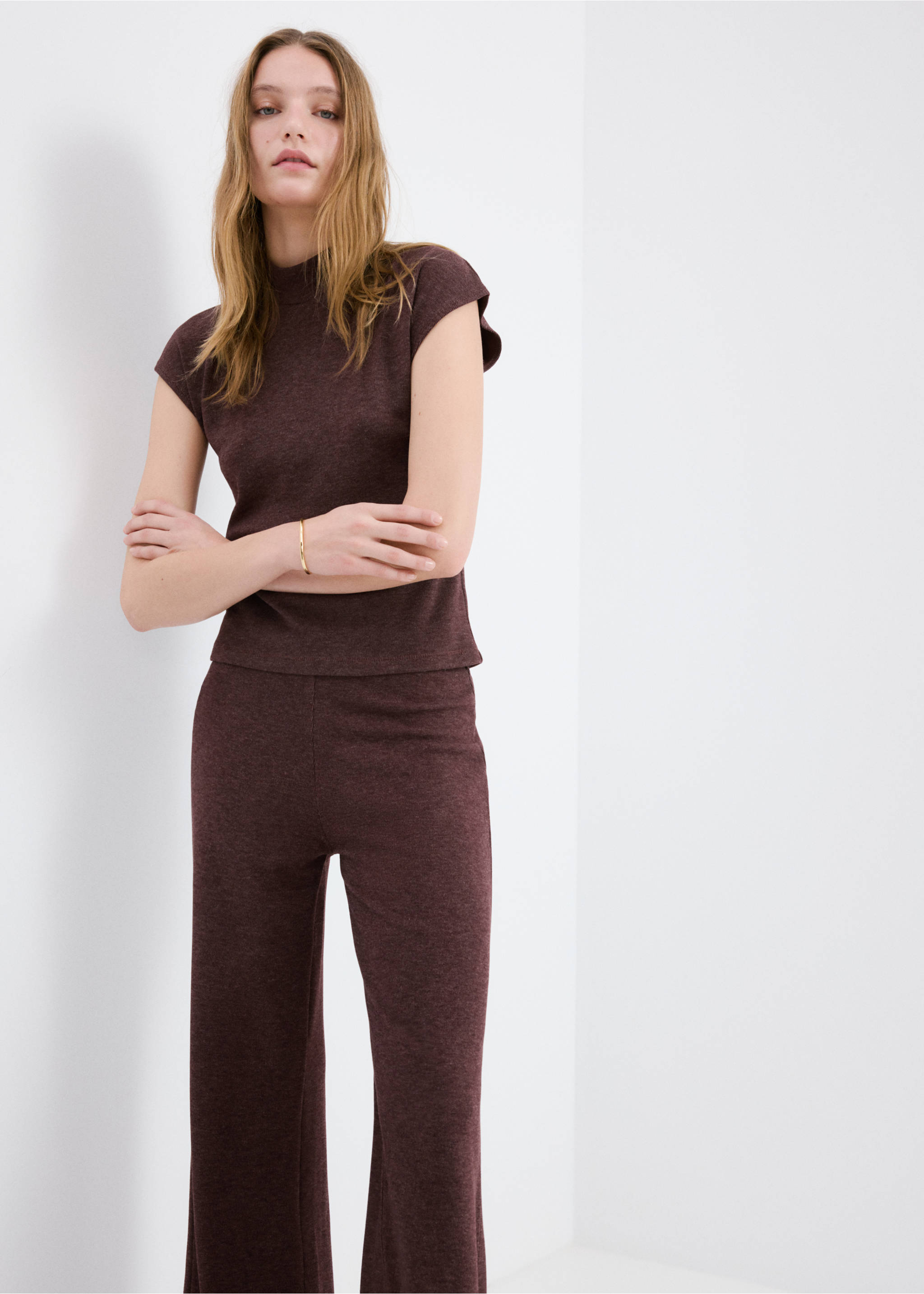 松紧腰带针织裤 - null, 深酒红. Ref: 27061252-00.